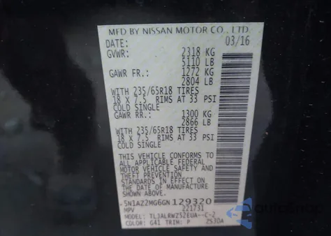 2016 Nissan Murano Sl z USA, uszkodzony, nr VIN 5N1AZ2MG6GN129320